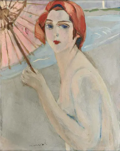 Uimari sateenvarjon kanssa, 1924
