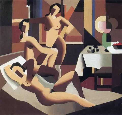 Tres desnudos en un interior