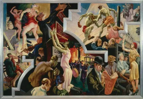 Activités urbaines avec le métro depuis la fresque murale America Today 1930-31