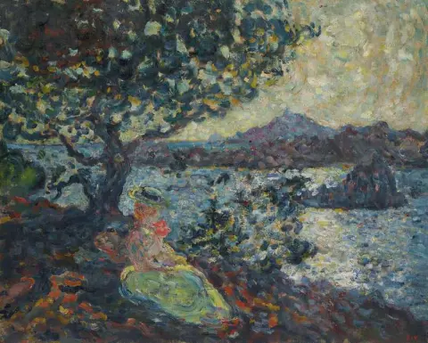 Kvinne sitter ved sjøen 1902