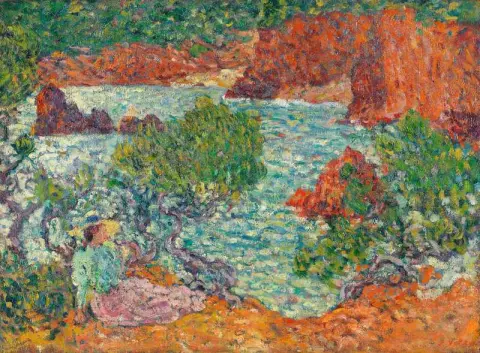 Kvinne på de røde klippene Agay ca. 1900