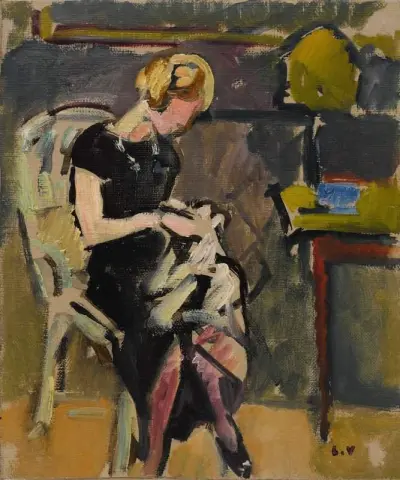 Ung kvinne i svart nær lampen 1932